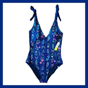 NWT Summersalt The Tie Backflip Deep Sea Blue Blooming Botanical One Piece Swims
